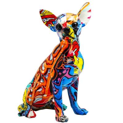 China Creative Europe Resin Crafts Home Furniture Graffiti Painting Chihuahua Pug Sculpture for sale