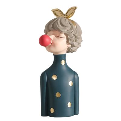 China Popular Europe Home Decor Fashion Resin Dot Girl Blowing Bubble Bust Statue for sale