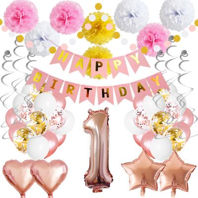 China Hot Selling Latex Amazon Pink With Flag European Style Paper Ball Flower Sequin Balloon Fishtail Hanging Birthday Party Balloon Sets for sale