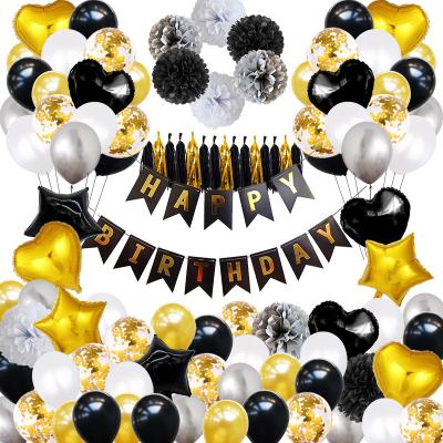 China Hot Selling Latex Birthday Party Balloons Heat Sealing Black Gold White Silver Balloon Decorative Sets for sale