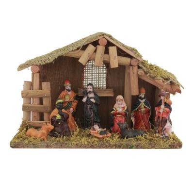 China Europe Resin 9-Piece Set Holiday Christmas Wooden Stables Religious Holy Family Set for sale