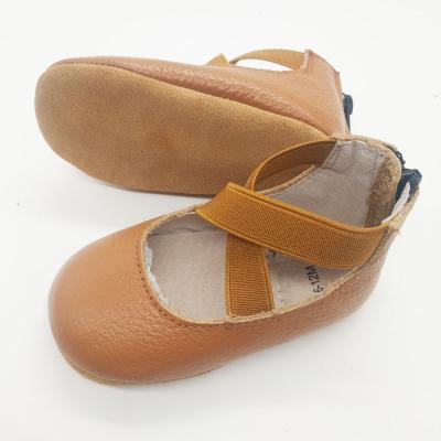 China Moccasin Gommino OEM Baby Leather Shoes Girls Leather Trim Ballet Flats Wholesale Brown for sale