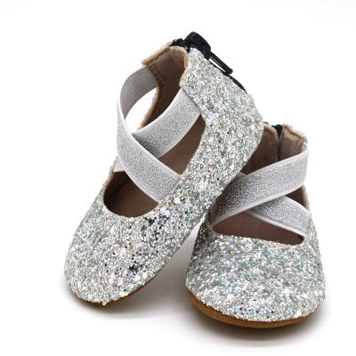 China 2020 Soft Sole Silver Glitter Babies Breathable Newborn Female Shoes for sale