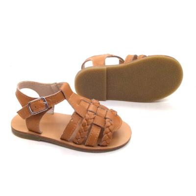 China 2020 Fashion Custom Brown Genuine Leather Slides 2 Year Girls Baby Sandals for sale