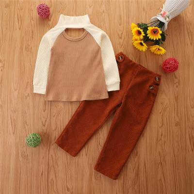 China 2021 Wholesale Spandex/Cotton Ribbed Tops + Corduroy Pants Kids Girls Clothes for sale