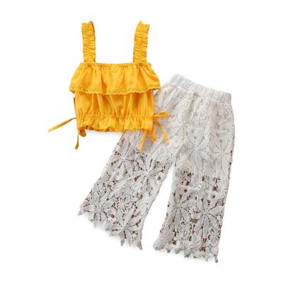 China Vintage fashion 2 pieces summer kids girls clothes years+lace pant suits for sale