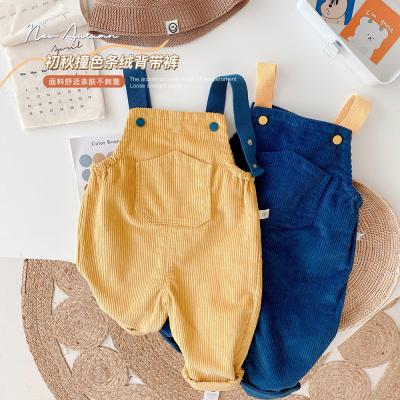 China Spring Autumn Fashion Contrast Color Suspender Breathable Corduroy Kids Pants for sale