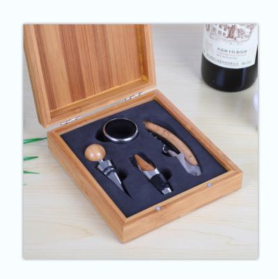 China Contemporary Wholesale Custom Bamboo 4 Piece Wine Corkscrew Twist Red Wine Accessories Gift Set for sale