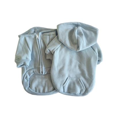 China Sustainable Sky Blue Zipper Plain Dog Hoodie For Small Dogs for sale