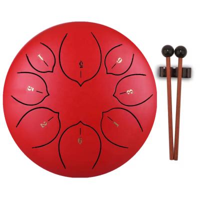 China 2021 Hot Sale 8 Inch 8 Note Red Steel Cinnabar, Performing Professional Handpan Drum Steel Tongue Drum For Kids Adults Beginner Gift for sale