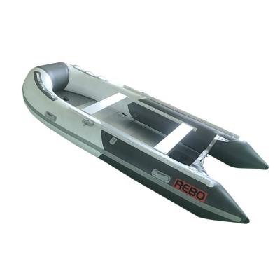 China Luxury Foldable 14ft Inflatable Boat PVC / Hypalon Rowing Rescue Floor 420cm Aluminum Dinghy for sale