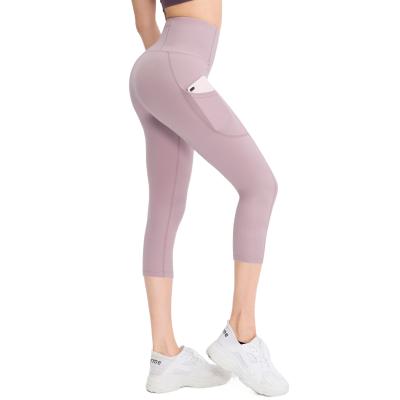 China Snagging Resistance Women 7/8 Thai Yoga Pants Rayon Gym Jogging Spandex Pocketss High Stacked Waist Lift Up Gaiters Trousers for sale