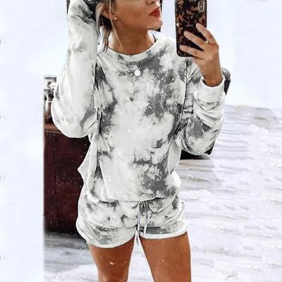 China Tie Dye Anti-pilling Printed Shorts Sets O-Neck Long Sleeve Casual Short Pants Set Ladies Daily Sets for sale