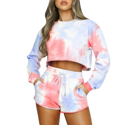 China Anti-pilling Women Tie Dye Sweatshirt Set Long Sleeve Top Drawstring Pants Casual Sets Sports 2Pc Set for sale