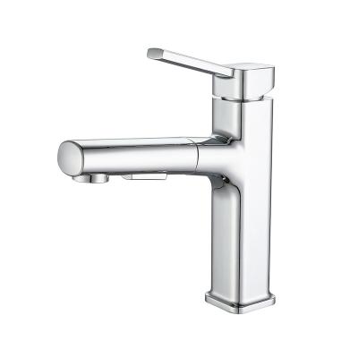 China Faucets Good Quality Metered Chrome Polished Deck Mounted Zinc Handle Zinc Body Cold Water Pull Out Basin Faucet For Bathroom for sale