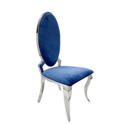 China B8229 Contemporary Modern Blue Velvet Dining Chairs With Stainless Steel Leg for sale