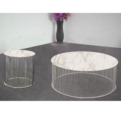 China Coffee table C26 chrome modern marble top stainless steel coffee table sets for sale