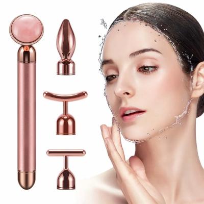 China Anti-Puffiness Custom Battery Electric 3D Roller Face Beauty Tool 4 in 1 Bar Rose Quartz Facial Roller Beauty for sale