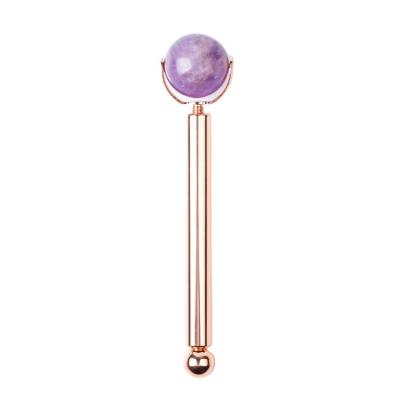 China Amazon Logo Custom Crystal Jade Ball Roller Eco-Friendly Anti Aging Therapy Natural With Metal Handle for sale