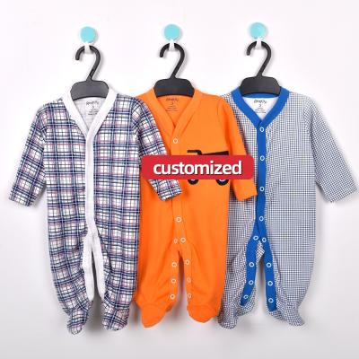 China Wholesale Customized Newborn Romper Baby Clothes Breatheable Toddler Buttons Overalls Cartoon Print Jumpsuit Pajamas for sale