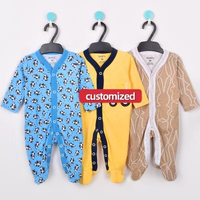 China Breatheable Customized Newborn Jumpsuit Buttons Design Boy Girl Cotton Pajamas Baby Infant Romper for sale