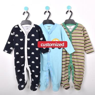 China Breatheable Customized Good Quality Clothes Cotton Infant Boy Overalls Pajamas Buttoned Jumpsuit Babies Rompers for sale