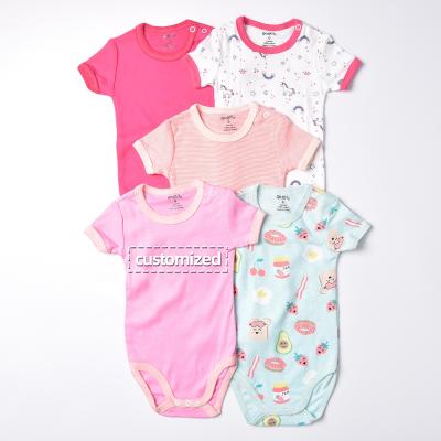 China Sale Customized beautiful casual short pajamas infant cotton sleeve romper jumpsuit printed onesie baby for sale