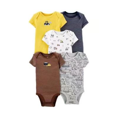 China Wholesale Breathable 100% Cotton Onesie Baby Girls Boys Romper 5pcs Onesie Jumpsuit Summer Short Sleeve 2021 for sale