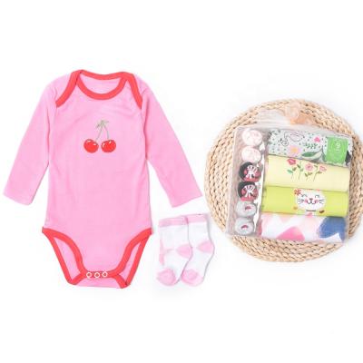 China 100% Cotton Long Sleeve Ribbed Patterns Baby Romper Newborn Baby Clothes Baby Jumpsuit Gift Sets 6.1 for sale