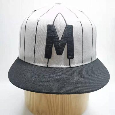 China Good Quality COMMON Custom 3d Bill Logo Flat Hat Stripe Design Snapback Cap for sale