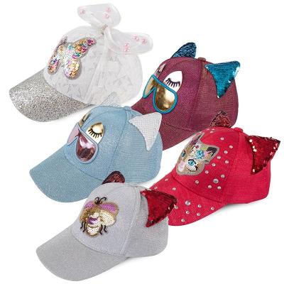 China COMMON Cartoon Design Glitter Caps Lovely Baby Girls Shiny Color Baseball Cap for sale