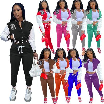 China QUICK DRY Baseball Jacket Women Autumn Set Women Sweatsuit Clothing Set 2 Piece Set Two Piece Set for sale