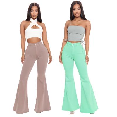 China QUICK DRY Casual Solid Colors Ruffles Wide Leg Flare Pants Bell Bottoms Pants Women Wide Leg Pants for sale