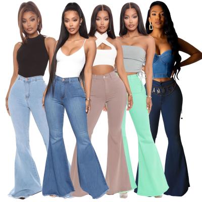 China Autumn and winter QUICK DRY fashionable tops-waisted, all-fitting, stretch denim bell bottoms slim jeans pants jeans pants for women for sale