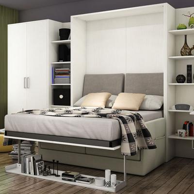 China Foldable hot sale multifunctional vertical wall bed with bookcase combination wall bed with sofa murphy bed with sofa for sale