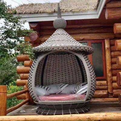 China Modern Comfortable PE Rattan Sun Bed Sofa Bed For Beach Furniture Cane Sofa Rattan Cage Hanging Hammock for sale