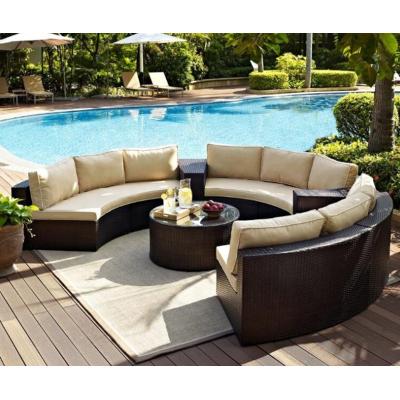 China Leisure Patio Round Outdoor Furniture Rattan Wicker Sectional Garden Sofa Sets for sale