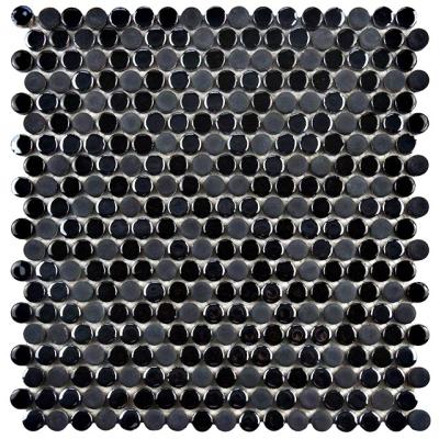 China Pure Black Parquet Natural Stone Round Circle Mosaic Slabs With Mesh-back for sale