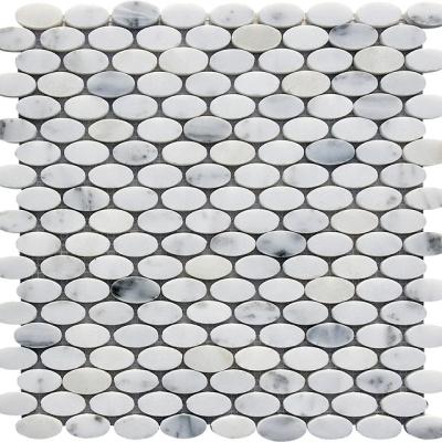 China Parquet Polished 73mm Arabesque Lantern Carrara White Marble Mosaic Slab For Interior Decoration for sale