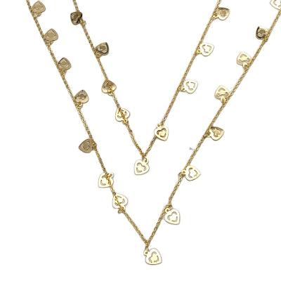 China Trendy Vintage Heart Jewelry Gold Plated Double Layer Chain Necklace For Women for sale