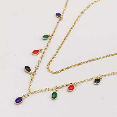 China Fashionable Vintage Color Clavicle Chain Jewelry Double Layer Multiple Gold Plated Chain Necklace For Women for sale