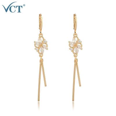 China Fashion Design Flower Copper Alloy Gold Plated Crystal Drop Earrings Women for sale