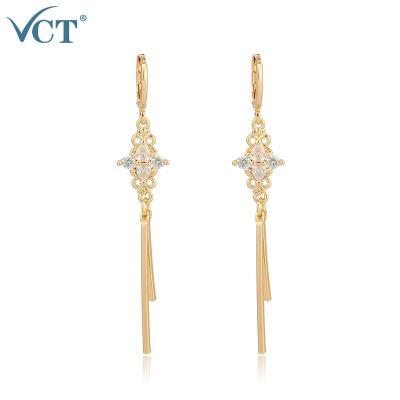 China Handcrafted Fashion Drop Earrings Micro-pave Custom Gold Zircon Drop Earrings Luxury OEM for sale