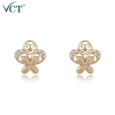 China 2020 new design FASHIONABLE hot sale custom logo copper zircon flower butterfly stud earrings for sale