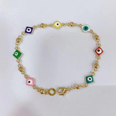 China 2021 FASHIONABLE Amazon Hot Sale Gold Plated CZ Zircon Evil Eyes Charm Tennis Chain Bracelet for sale