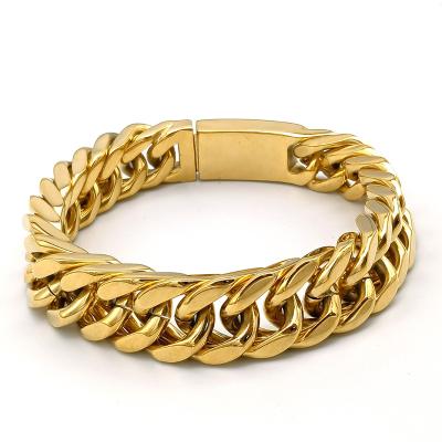 China Miami Big Hip Hop Men's Jewelry Cuban Link Bracelet 14k 18k Gold Cuban Link Bracelet For Men for sale