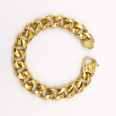 China Hiphop Hip Hop Chain Bracelets Men's Gold 18k Gold Plated Miami Stainless Steel Cuban Chain Bracelets for sale