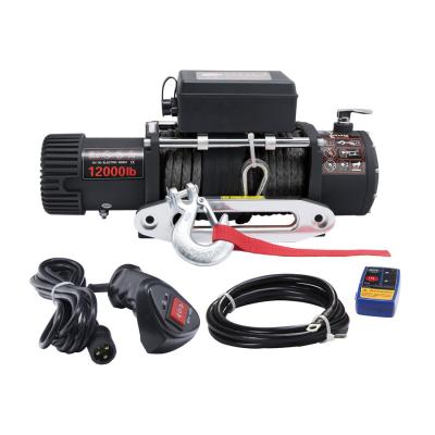 China Factory Price AUTO Off Road Recovery 12V/24V 4*4 Electric Car Winch 12000lbs With Synthetic Rope for sale