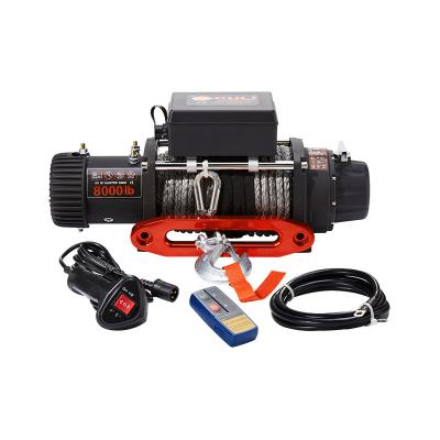 China Jeep Power Motor Strong Gears Brake Fast Speed ​​8000lb Quiet Winch 12V For Offroad Jeep 4x4 Auto Car With Synthetic Rope for sale