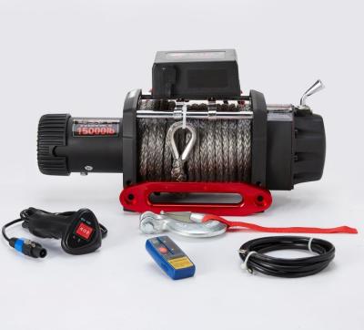 China Off road 4x4 off road dc 12V 15000lb/7000kg/7ton heavy duty electric winch with synthetic rope for sale